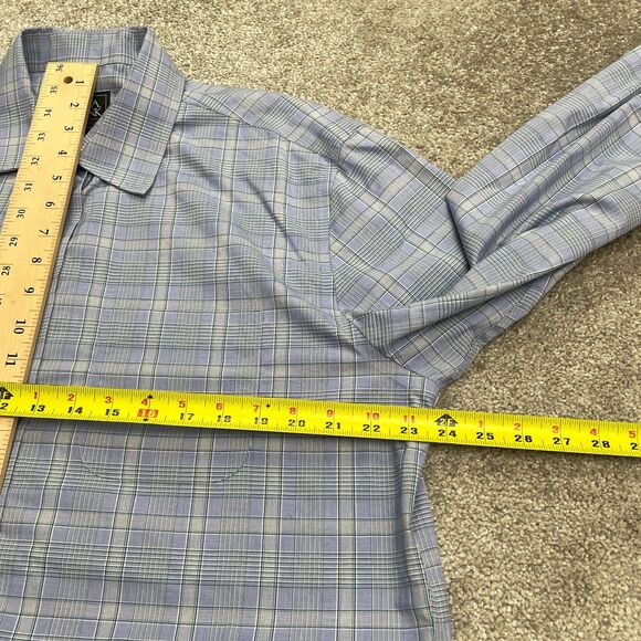 Jos. A. Bank Traveller Tailored Fit Dress Shirt Men Large Blue Plaid Cotton Work - Picture 7 of 11